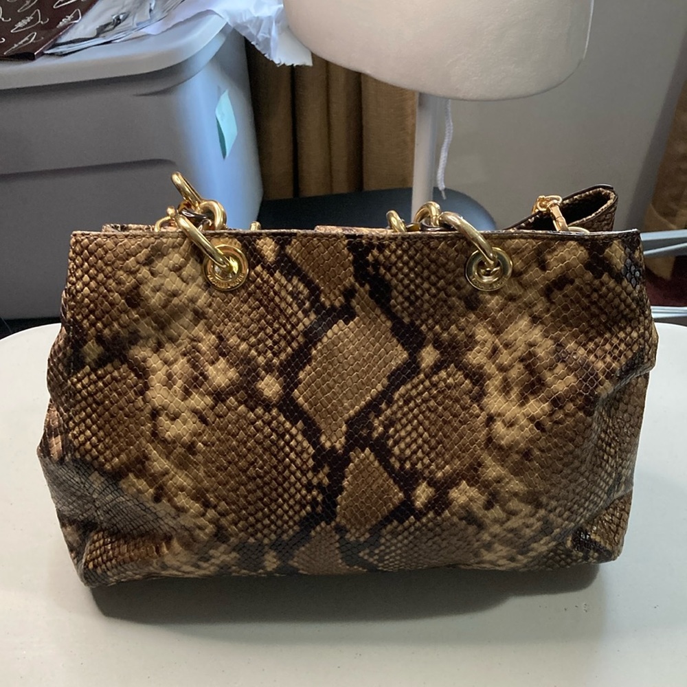 Michael Kors Cynthia Python Embossed Leather Satc… - image 1